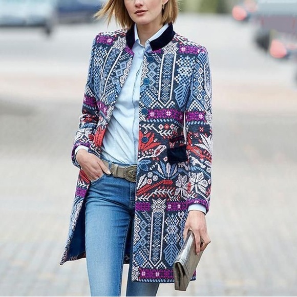 Floryday Jackets & Blazers - Floryday Multicolor Patterned Longline Jacket Size L